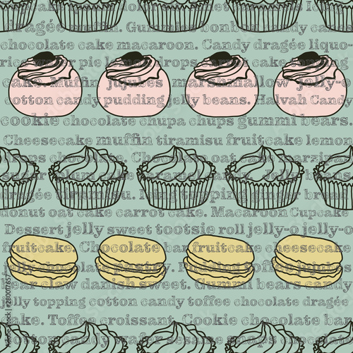 Retro cakes seamless pattern print background design - Vector