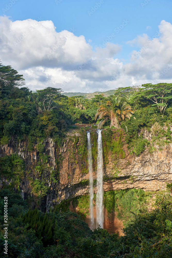 A waterfall at Chamerai, high up in the mountains of Mauritius near the Seven Coloured Earths Tourist Attraction