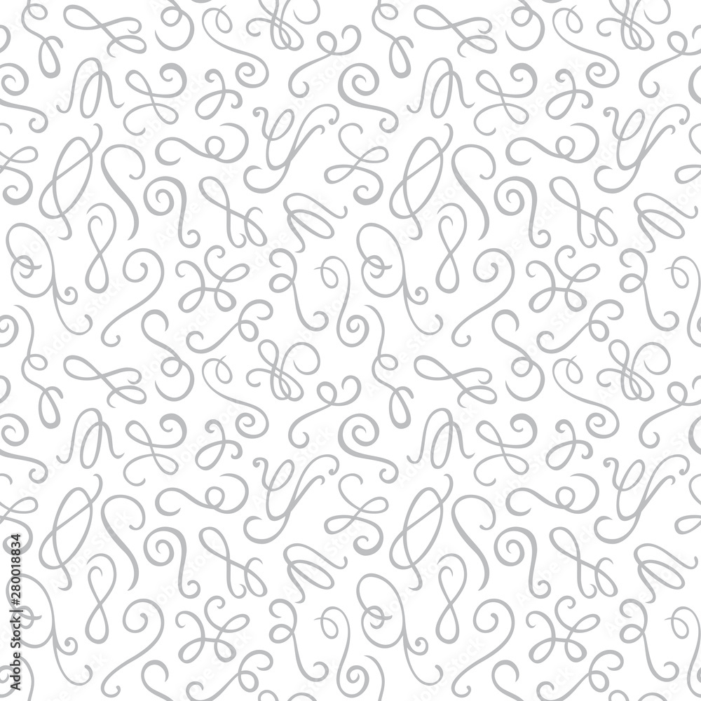 Seamless pattern. Gray hand drawn elements curls isolated on the white background. Texture for print, wallpaper, home decor, textile, package design