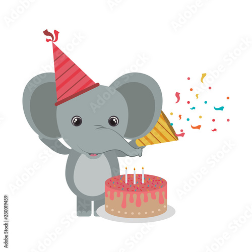 cute elephant with party hat on white background