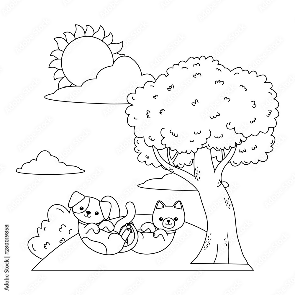 Naklejka premium Cat and dog cartoon design vector illustrator