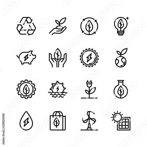 Sustainable Energy Icon Pack. Modern Line Style Signs.