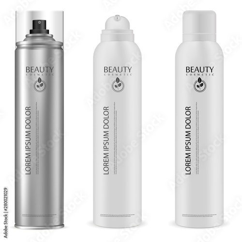 Aerosol Can. Aluminium Spray Bottle Mock Up. cosmetic Hairspray Container. Aluminum Cylinder Tin with Dispenser for Shave Cream, Gel, Paint, Antiperspirant. 3d Packaging Render