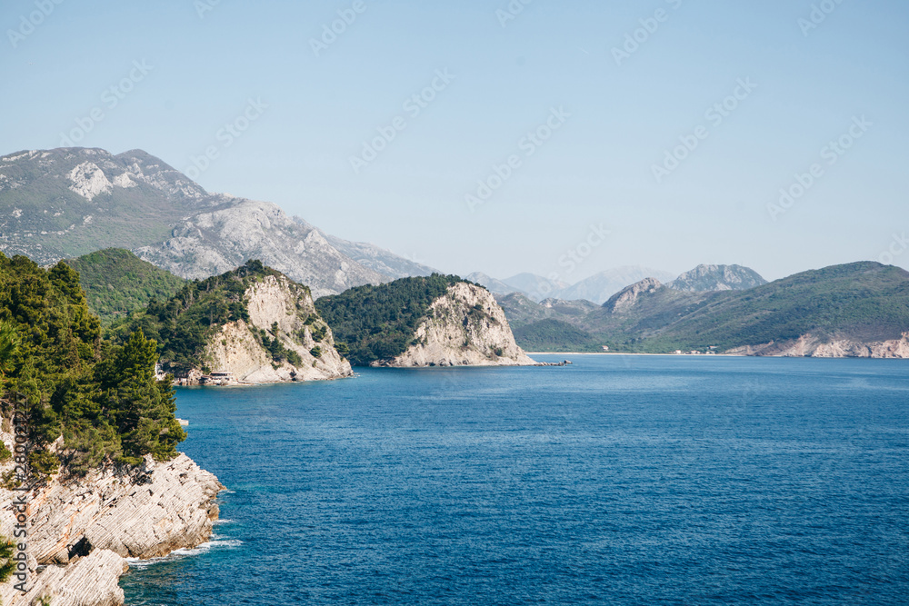 Beautiful view of the natural landscape with the sea and cliffs in Montenegro near Petrovac.
