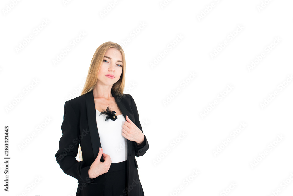 Full body portrait of happy beautiful young businesswoman, isolated on white background. Caucasian blond model in business success concept. Full body portrait of happy beautiful young businesswoman, isolated on white background. Caucasian blond model in business success concept.