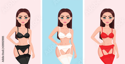 Beautiful young woman in sexy lingerie. Vector illustration.