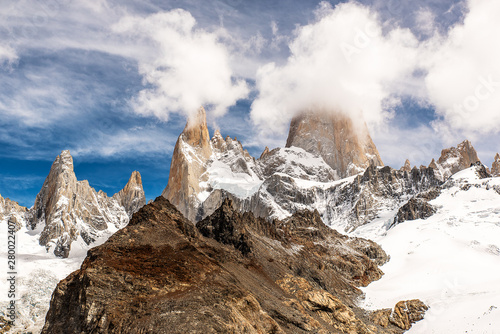 fitz roy peak in a bright sunny day in patagonia