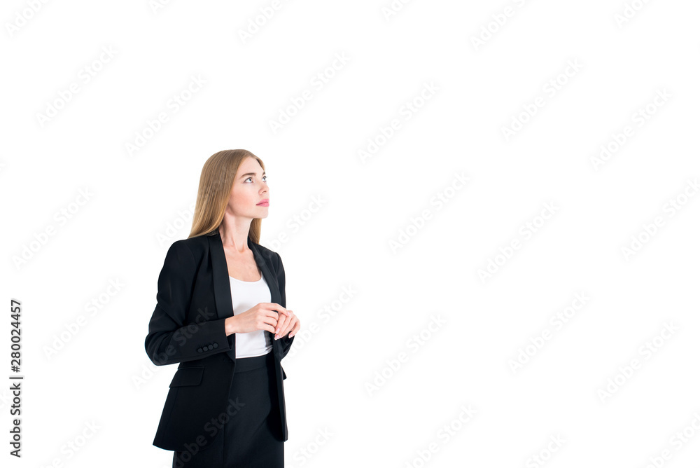 Classic studio portrait of smiling positive business woman on white background. Isolated Classic studio portrait of smiling positive business woman on white background. Isolated