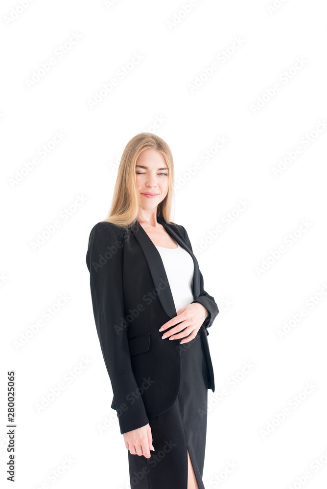 Classic studio portrait of smiling positive business woman on white background. Isolated Classic studio portrait of smiling positive business woman on white background. Isolated