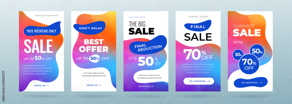 Fototapeta premium Set of dynamic modern fluid sale banner for social media stories, web page, mobile phone. Sale banner template design special offer set. Eps10 vector.