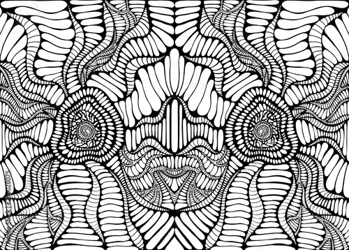 Coloring page abstract pattern, maze of ornaments. Psychedelic stylish card. Vector illustration. Antistress psychedelic tribal background.