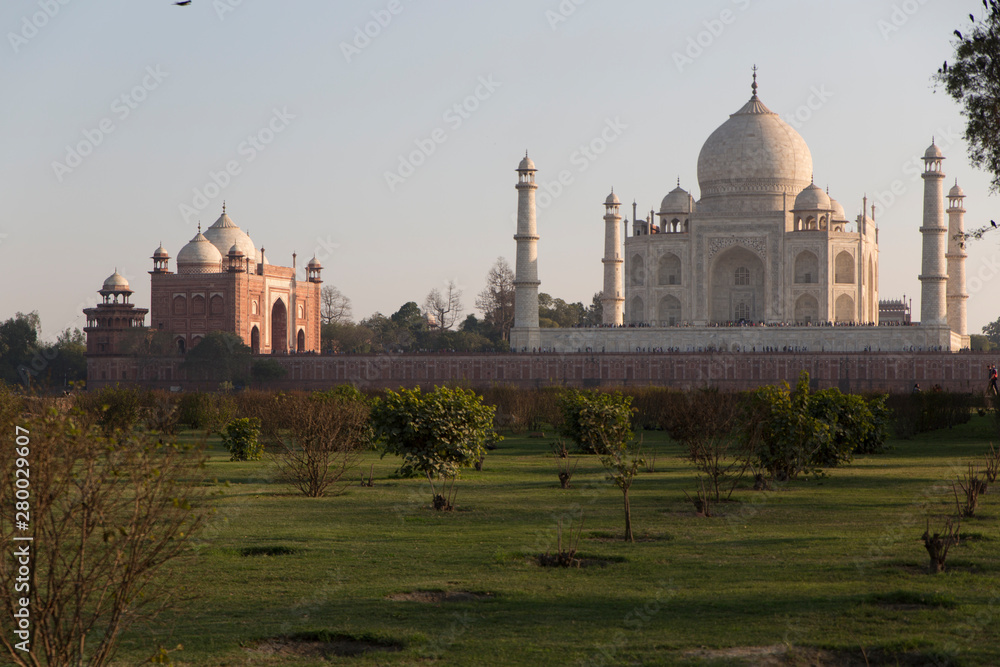 Agra, India around the backside of the Taj Mahal. The river side in the sunset