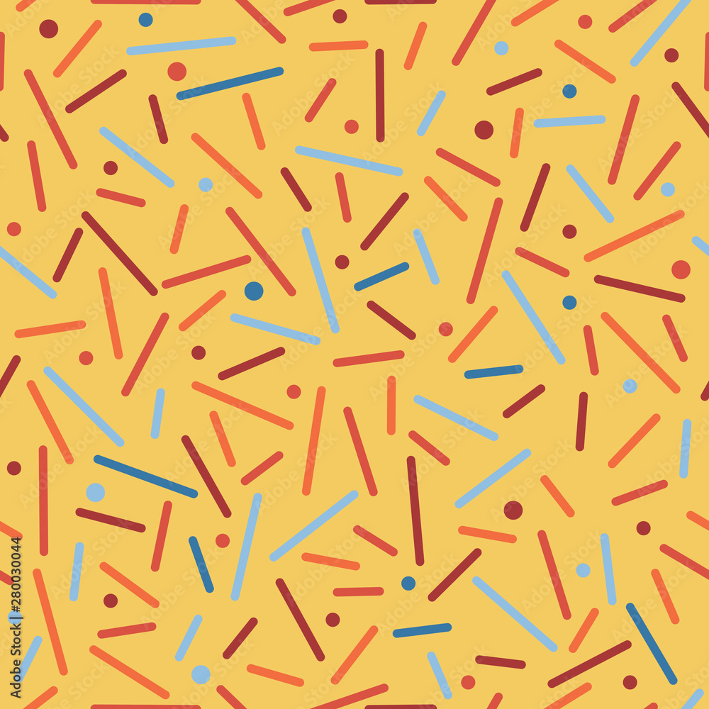 Stylish abstract background with dots and lines. Seamless geometry pattern. Multicolored. Different size shapes.