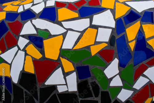 Colourful ceramic mosaic tiles. Decorative geometric pattern for the background. Texture for design.