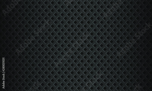 Black 3d texture background. Realistic perforated dark metal texture. 