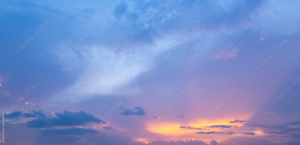 Nature of blue sky with clound and sunset light  in the day background