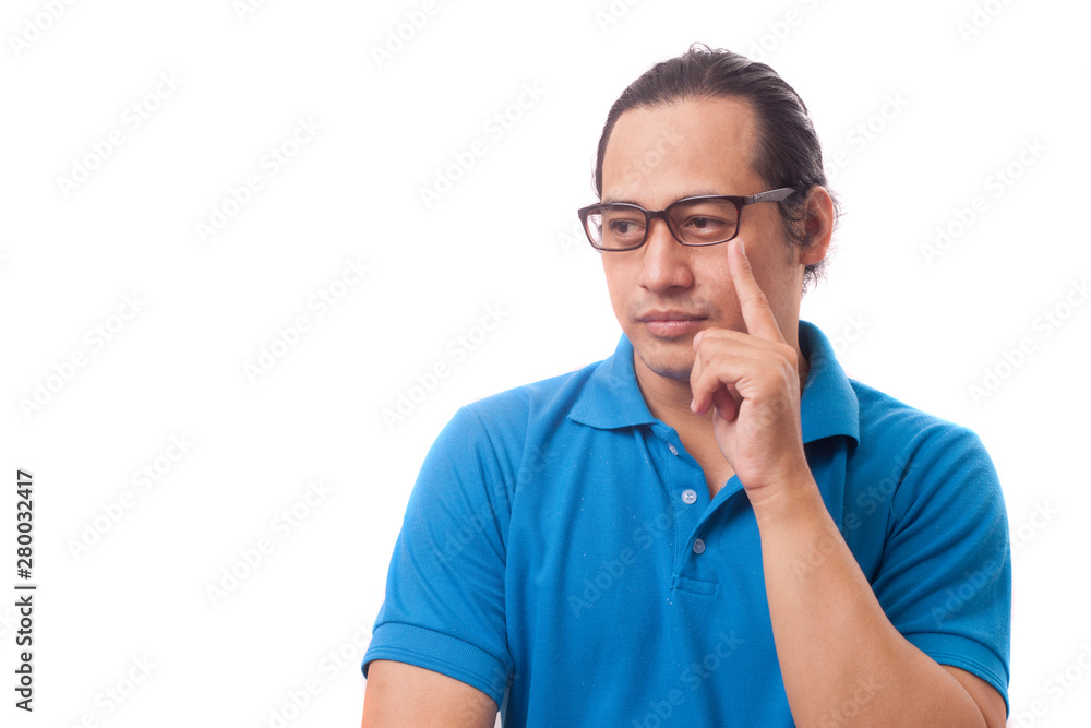 Funny Young Man Thinking Expression, Looking to The Side Funny Young Man Thinking Expression, Looking to The Side