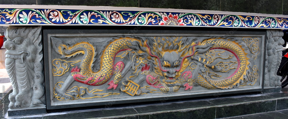 Stone carving of a dragon at a Chinese temple