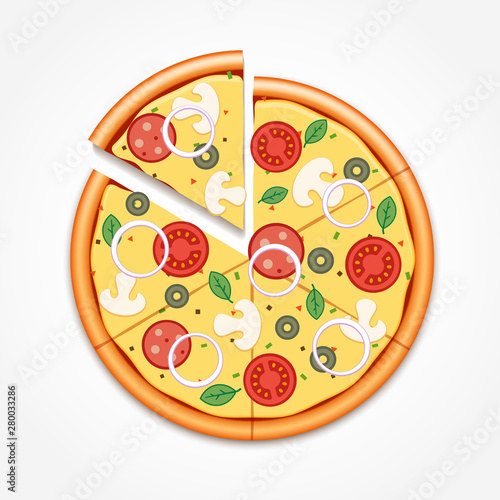 Pizza with one slice separated