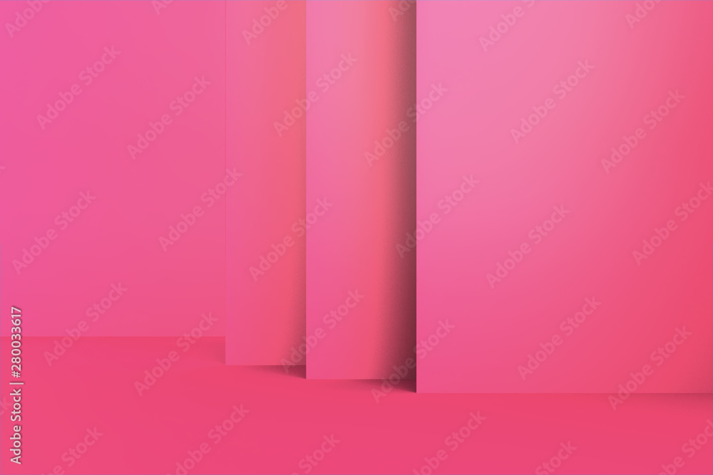 Empty pink color studio wall room background, product display with copy space for display of content design. Classic style, studio mock-up. 3D illustration
