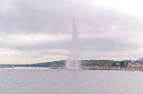 Fountain in Geneva. Sky and lake in Switzerland. Travel in evroppe.