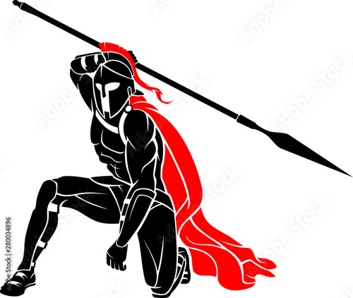 Spartan Warrior Kneeling, with Spear Weapon