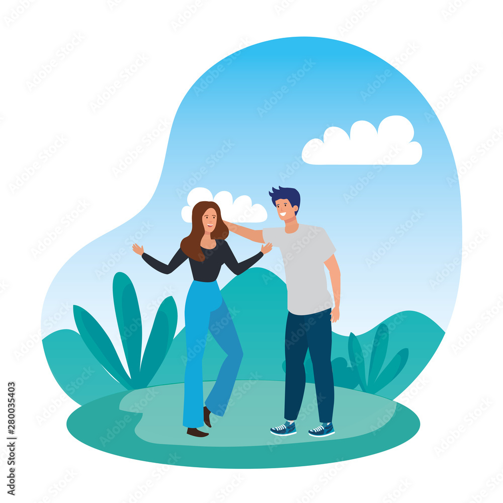 young lovers couple in the landscape young lovers couple in the landscape