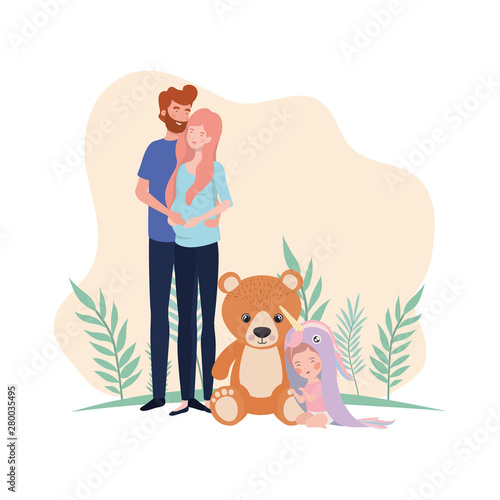 pregnant woman with husband and baby