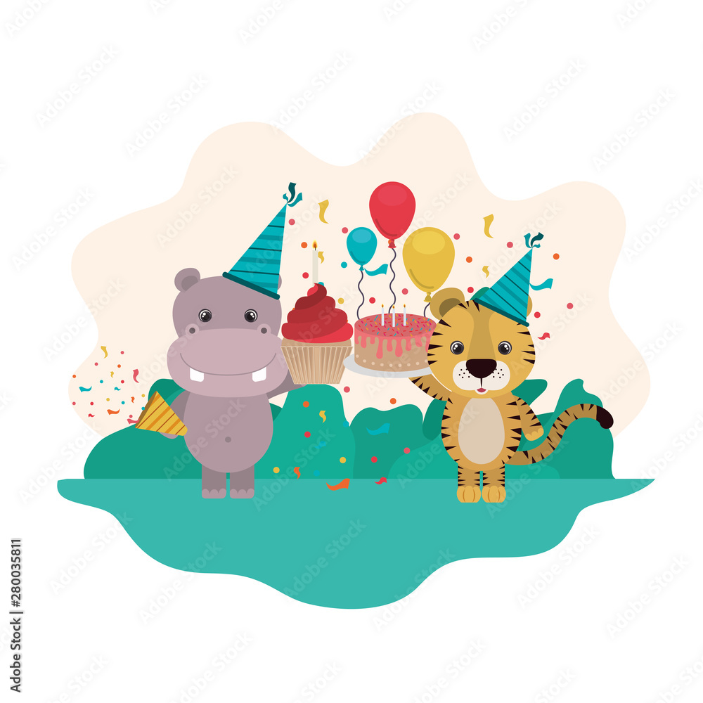 Fototapeta premium card of celebration with animals