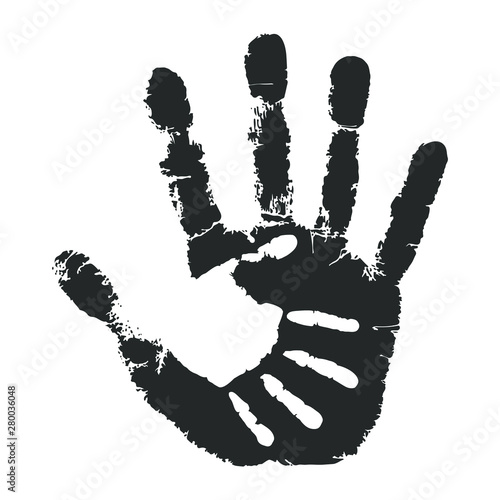 Palm kid on the palm adult man icon. Handprints graphic signs isolated on white background. Vector illustration