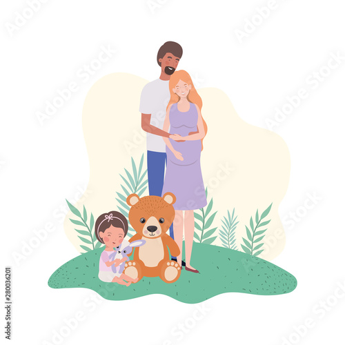pregnant woman with husband and baby