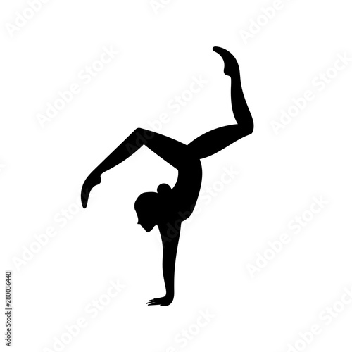Young woman doing gymnastics . Vector illustration on white background