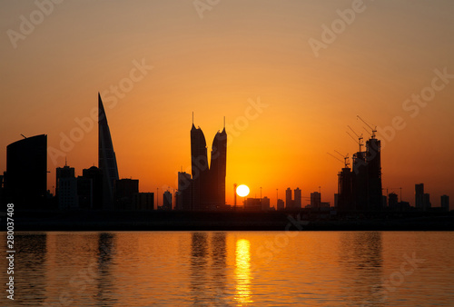 Bahrain skyline during evening hours at sunset