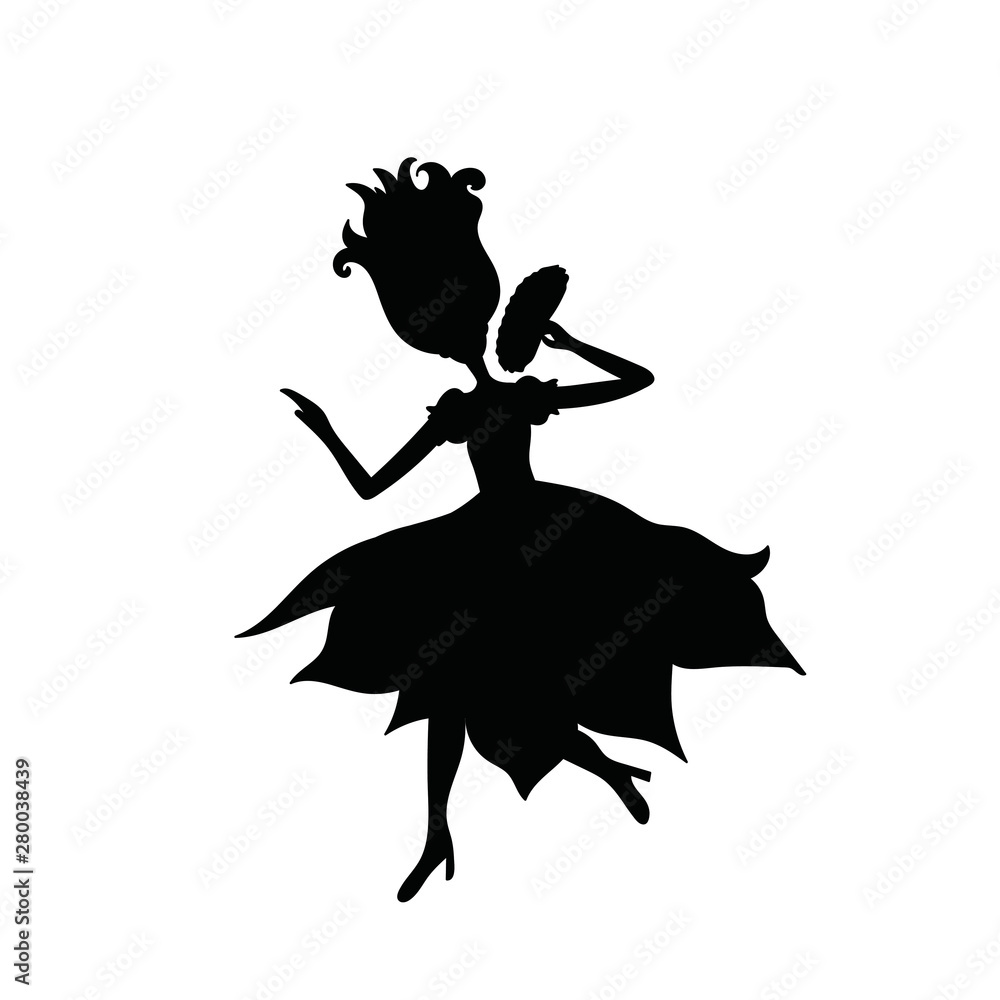Cute fairy princess black silhouette. Girl fantasy cartoon style character. Cute fairy princess black silhouette. Girl fantasy cartoon style character.