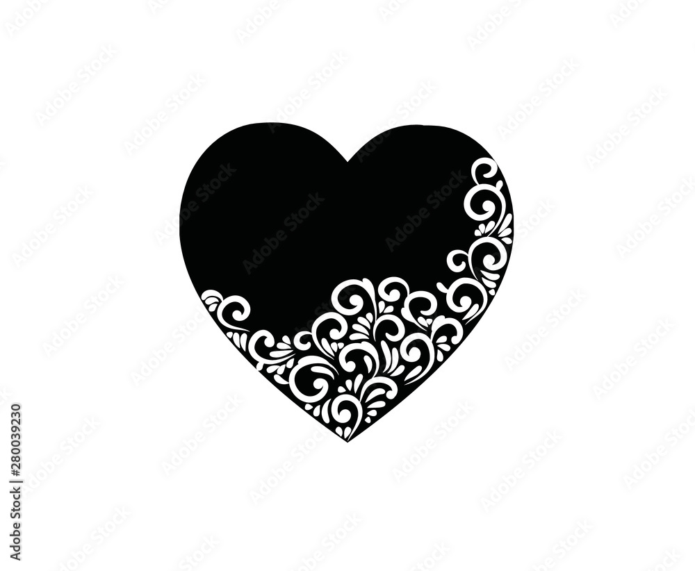 Simple heart half ornamented with folk elements