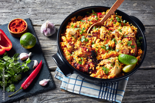 Arroz con pollo, chicken with rice and veggies
