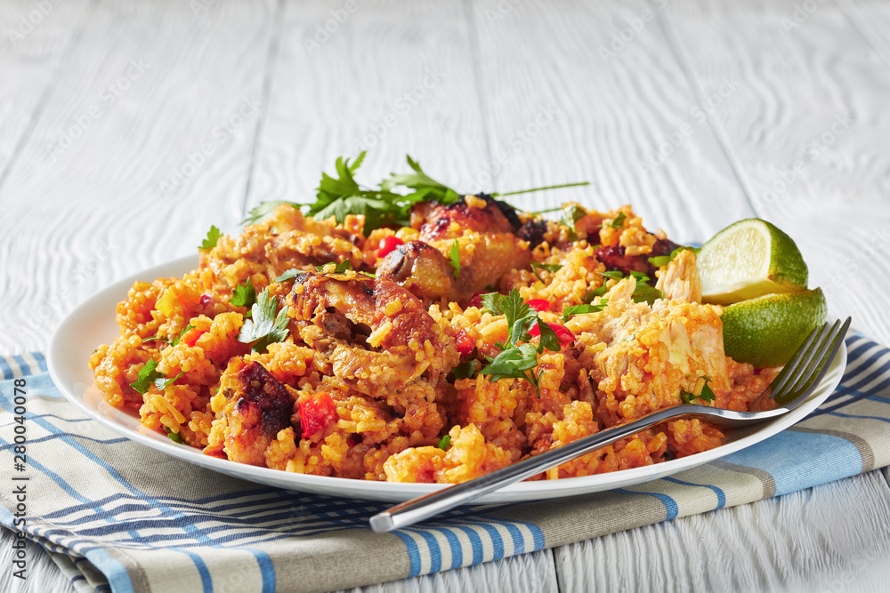 Fototapeta premium close-up of Arroz con pollo on a plate