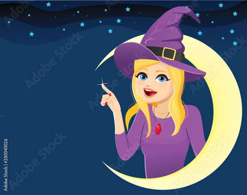 Beautiful blonde witch poin...