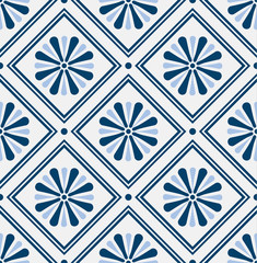 Acrylglasbilder Blau-weiße Muster Mediterranes Blumenfliesen Muster  © flworsmile