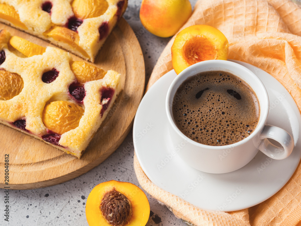 Homemade apricot pie and a Cup of espresso. Breakfast Homemade apricot pie and a Cup of espresso. Breakfast