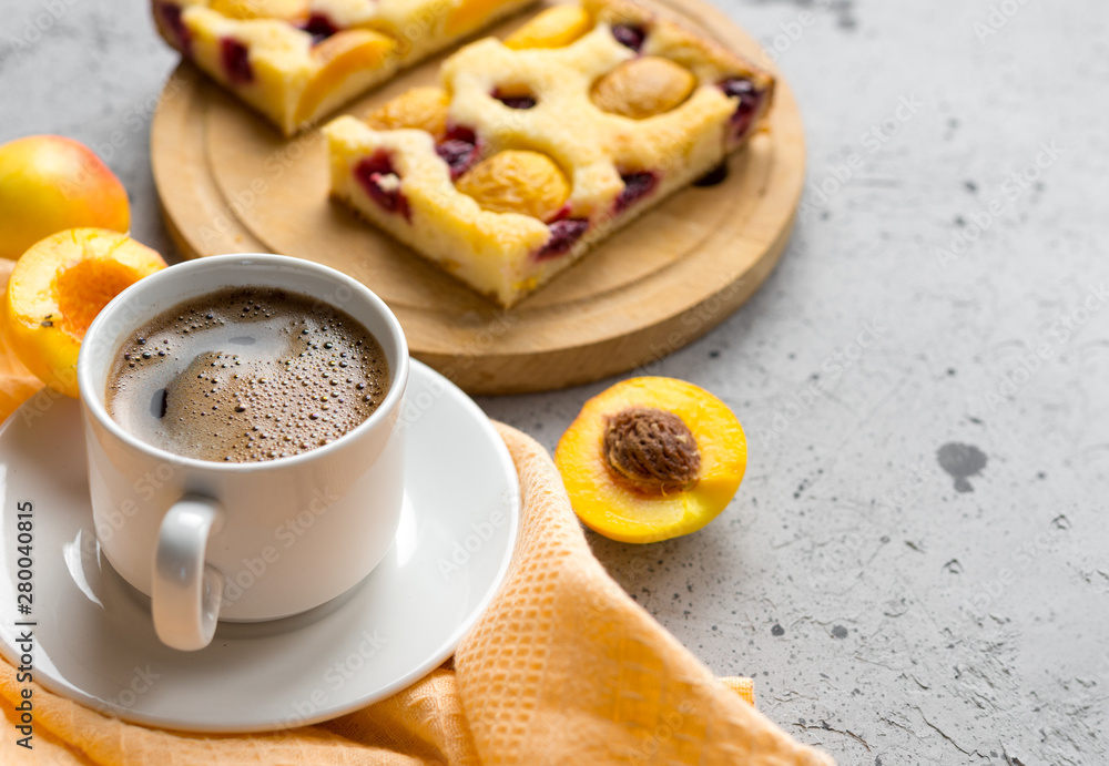 Homemade apricot pie and a Cup of espresso. Breakfast Homemade apricot pie and a Cup of espresso. Breakfast