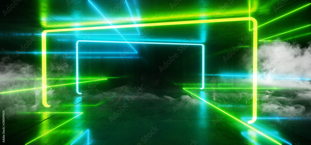 Smoke Neon Futuristic Lights Glowing Triangle Sci Fi Retro Abstract Shaped Lasers Green Blue Vibrant Column Concrete Grunge Reflective Tunnel Alien Ship Star Gate Club Night Dark 3D Rendering Smoke Neon Futuristic Lights Glowing Triangle Sci Fi Retro Abstract Shaped Lasers Green Blue Vibrant Column Concrete Grunge Reflective Tunnel Alien Ship Star Gate Club Night Dark 3D Rendering