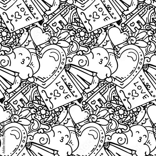 Fototapeta Naklejka Na Ścianę i Meble -  Graffiti seamless pattern with love style doodles. Vector background with childish swag and crazy elements