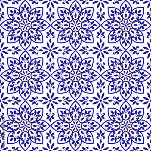 blue and white floral tile pattern