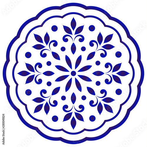 blue and white floral round mandala