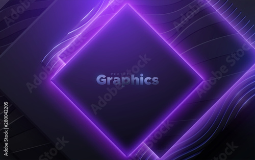 Black geometric shapes with neon glowing light.