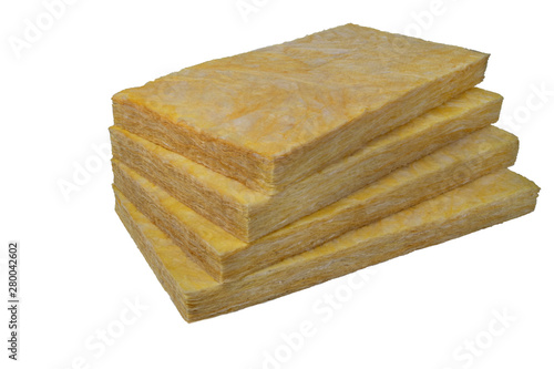 Mineral wool, glasswool and rockwool pile of panels side dark photo