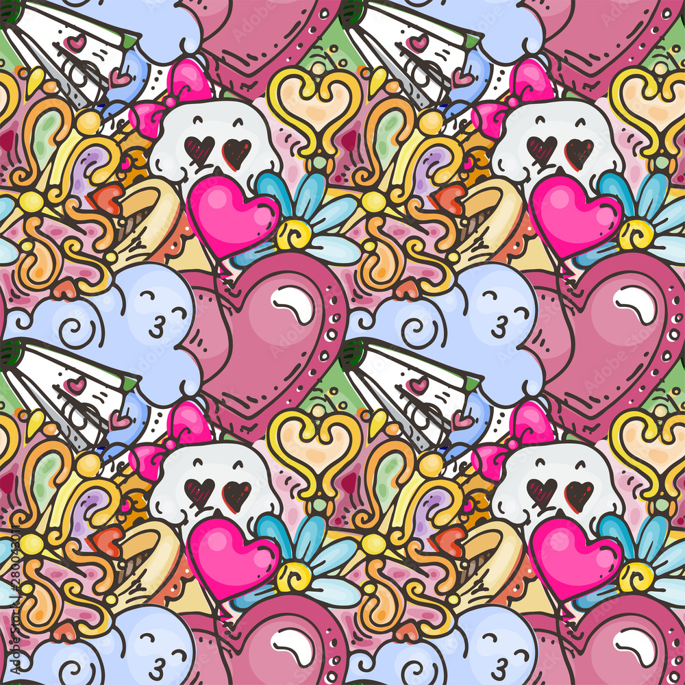 Fototapeta Graffiti seamless pattern with love style doodles. Vector background with childish swag and crazy elements