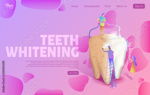 Teeth whitening landing web page template. Teeth hygiene and care.