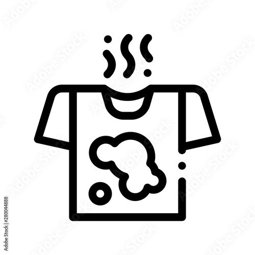 Laundry Service Dirty T-shirt Vector Line Icon. Stink Wear Laundry Service, Washing Clothes Dress Linear Pictogram. Laundromat, Dry-Cleaning, Launderette, Stain Removal Contour Illustration